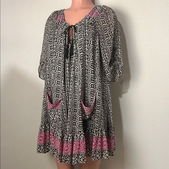 Free People Swing Dress Black Purple Midi Tassel Boho Peasant Hippie Small P - Picture 5 of 16